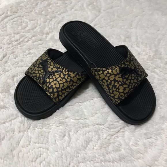 Puma Shoes - Unisex PUMA Black and Gold Slides Slip on Sandals